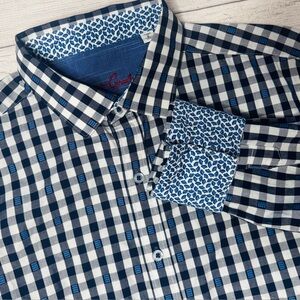 Robert Graham Navy White Plaid Classic‎ Fit Long Sleeve Button Down Shirt Large